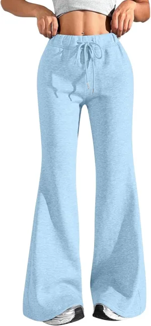 Baggy Wide Leg Sweatpants Women Cotton Drawstring High Waisted Yoga Pants with Pockets Y2k Casual Flowy Flare Pants