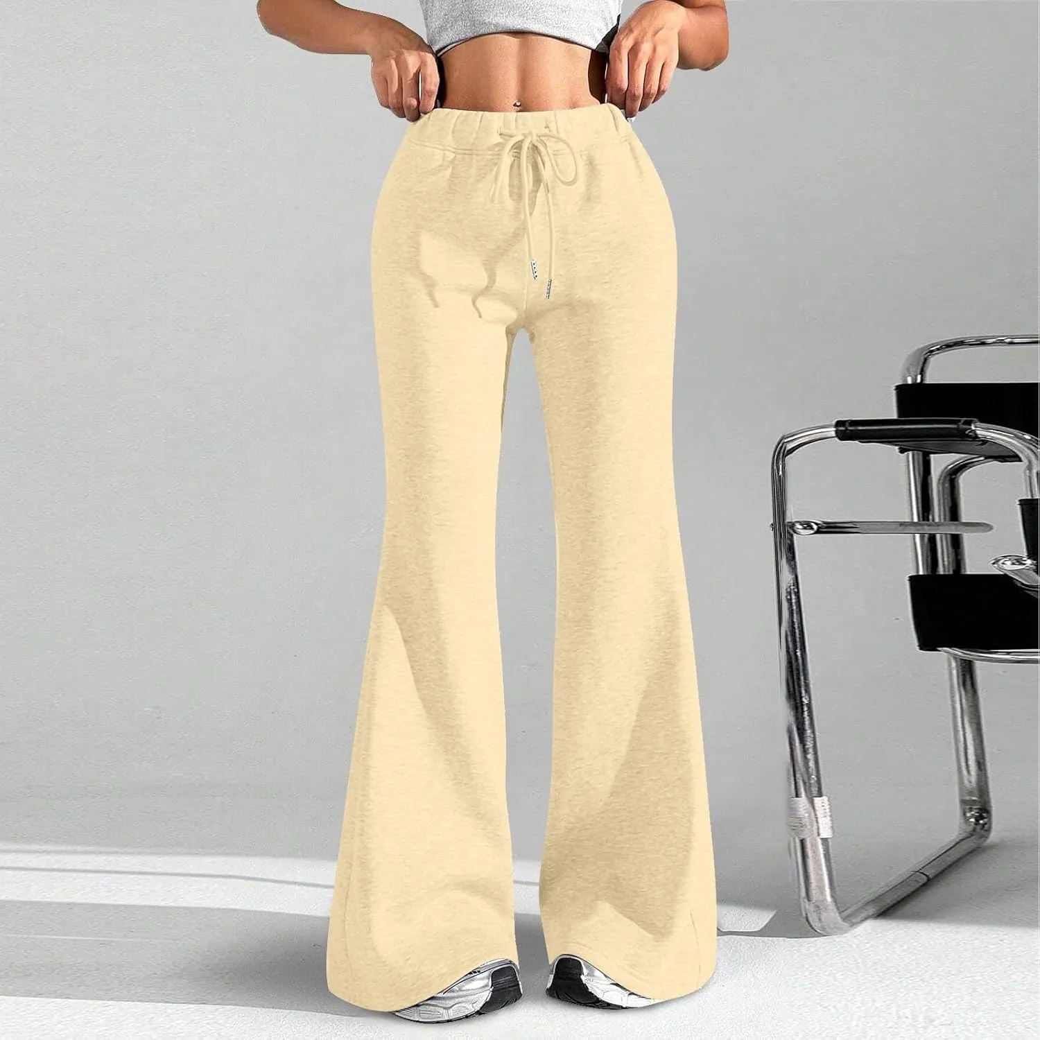 Baggy Wide Leg Sweatpants Women Cotton Drawstring High Waisted Yoga Pants with Pockets Y2k Casual Flowy Flare Pants