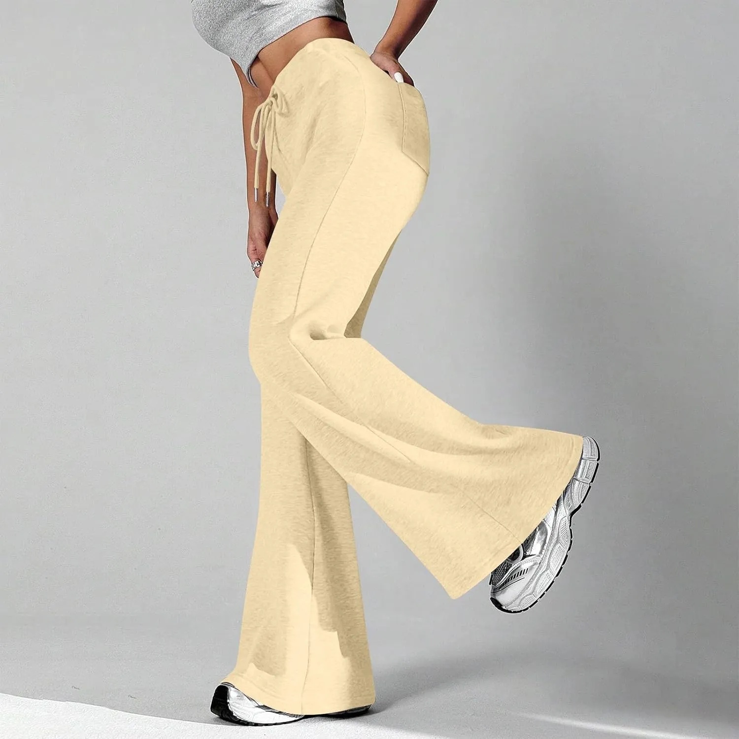 Baggy Wide Leg Sweatpants Women Cotton Drawstring High Waisted Yoga Pants with Pockets Y2k Casual Flowy Flare Pants