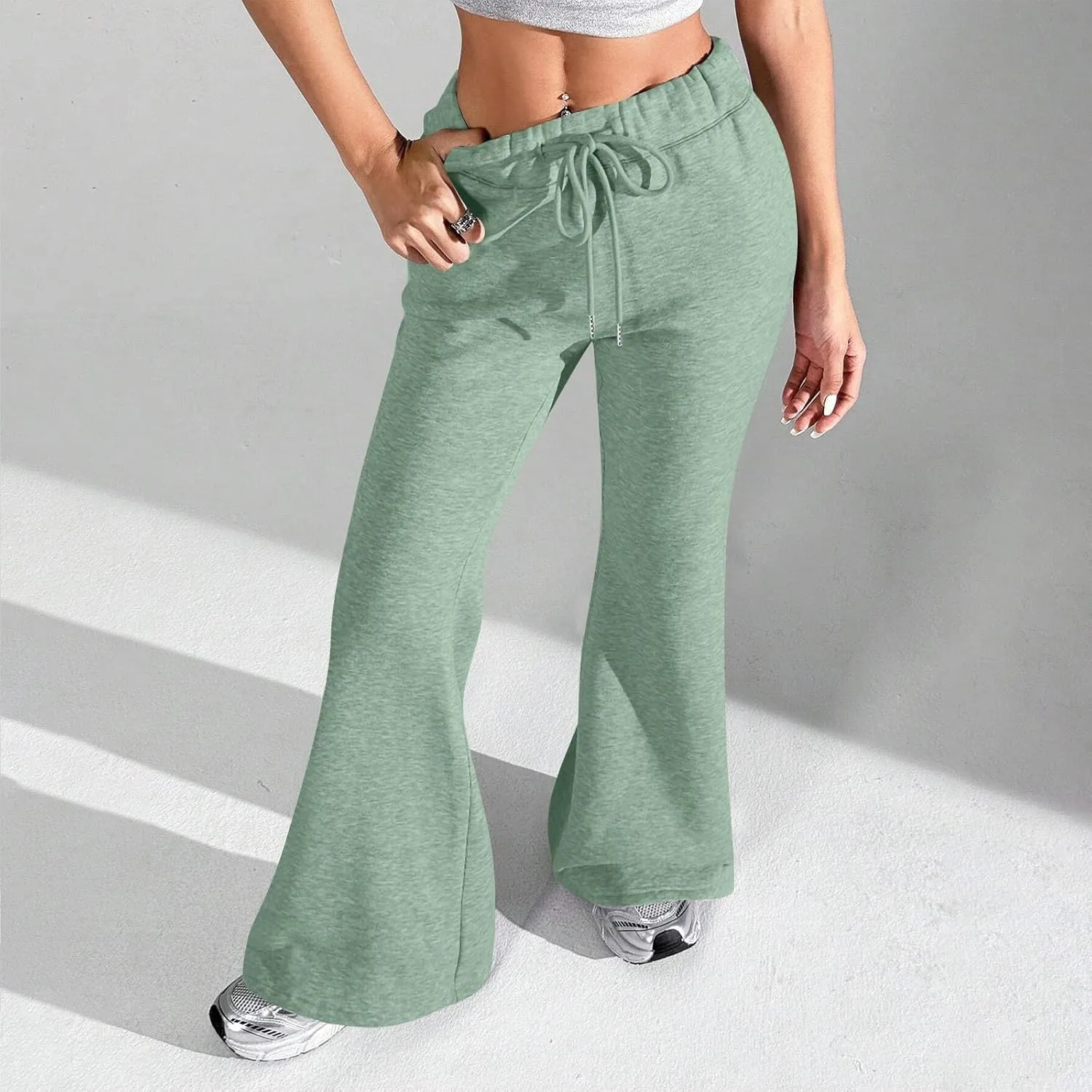Baggy Wide Leg Sweatpants Women Cotton Drawstring High Waisted Yoga Pants with Pockets Y2k Casual Flowy Flare Pants
