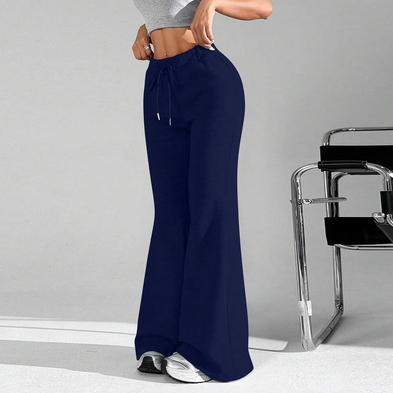 Baggy Wide Leg Sweatpants Women Cotton Drawstring High Waisted Yoga Pants with Pockets Y2k Casual Flowy Flare Pants