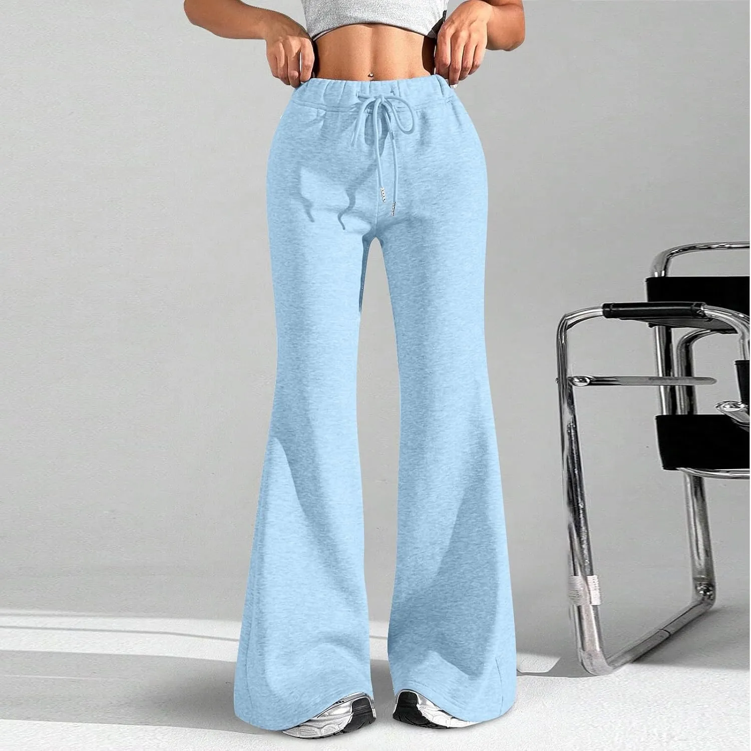 Baggy Wide Leg Sweatpants Women Cotton Drawstring High Waisted Yoga Pants with Pockets Y2k Casual Flowy Flare Pants