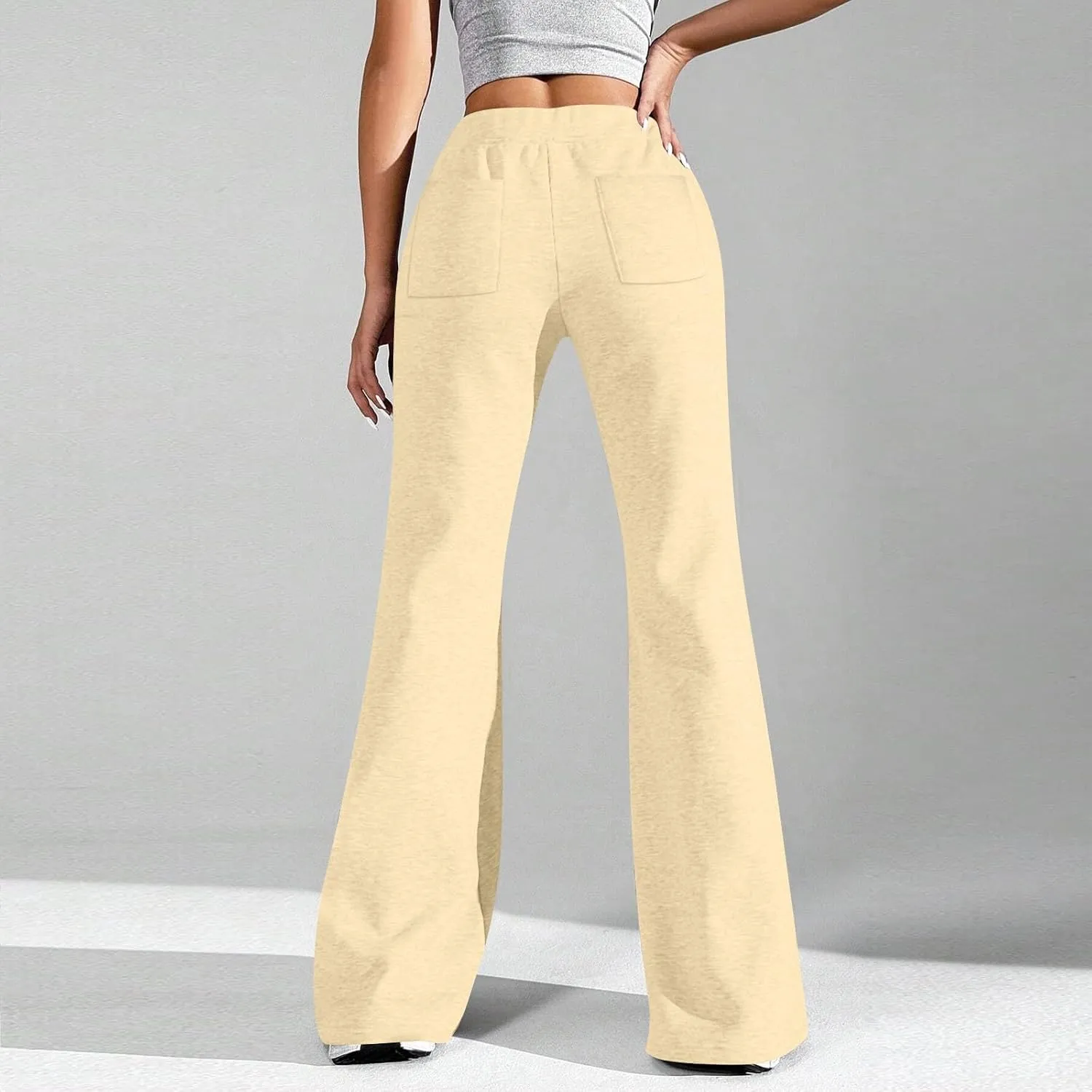 Baggy Wide Leg Sweatpants Women Cotton Drawstring High Waisted Yoga Pants with Pockets Y2k Casual Flowy Flare Pants