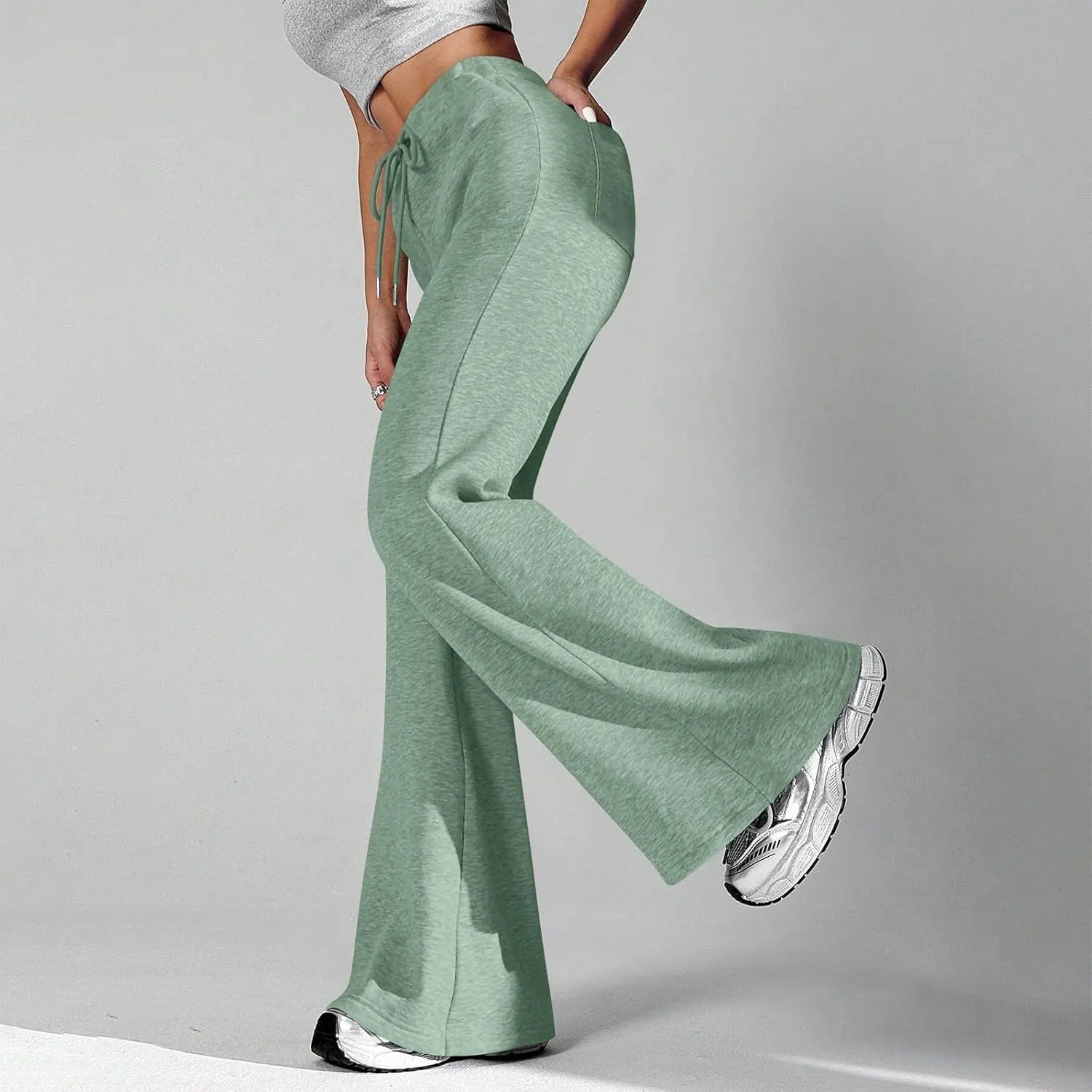 Baggy Wide Leg Sweatpants Women Cotton Drawstring High Waisted Yoga Pants with Pockets Y2k Casual Flowy Flare Pants