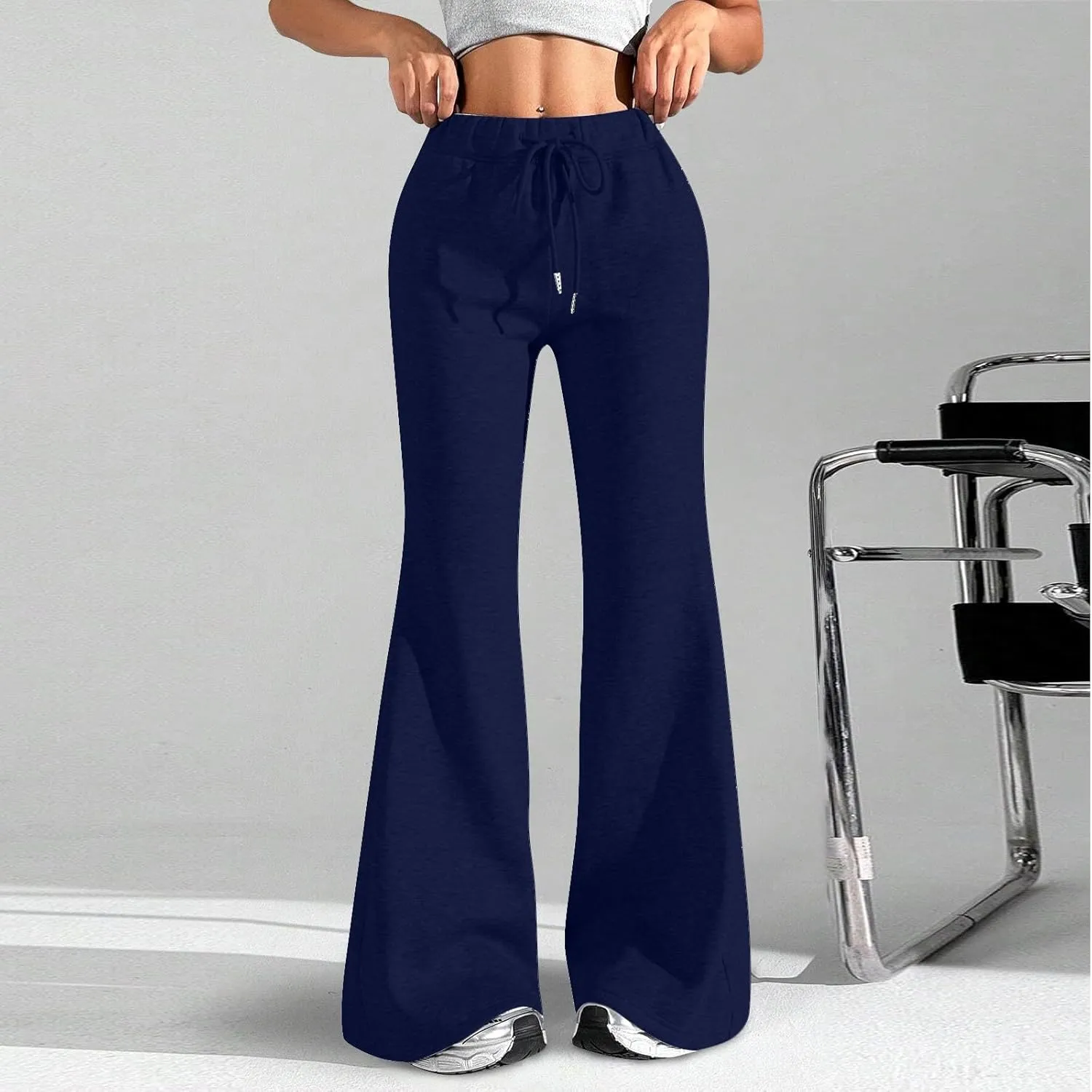 Baggy Wide Leg Sweatpants Women Cotton Drawstring High Waisted Yoga Pants with Pockets Y2k Casual Flowy Flare Pants