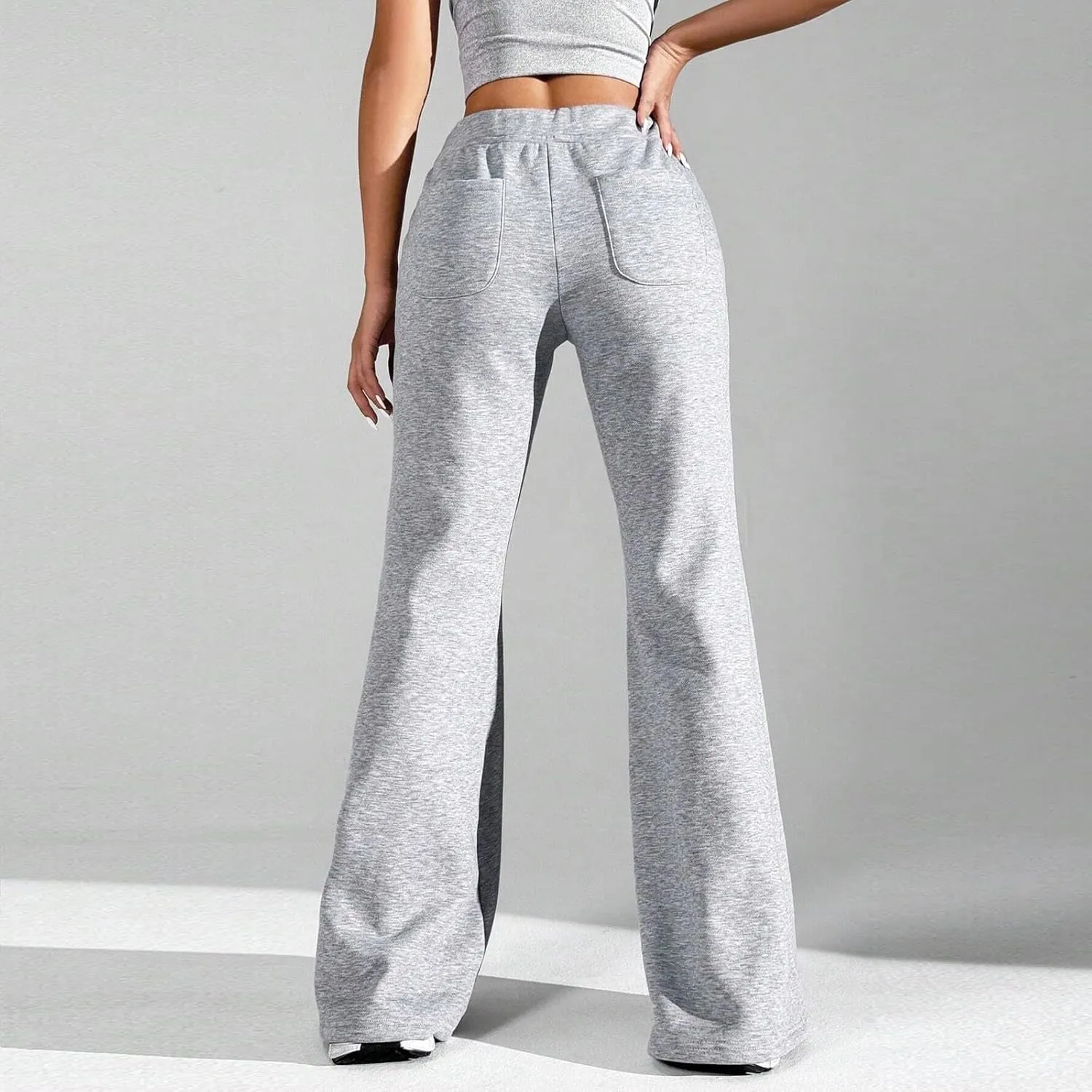 Baggy Wide Leg Sweatpants Women Cotton Drawstring High Waisted Yoga Pants with Pockets Y2k Casual Flowy Flare Pants