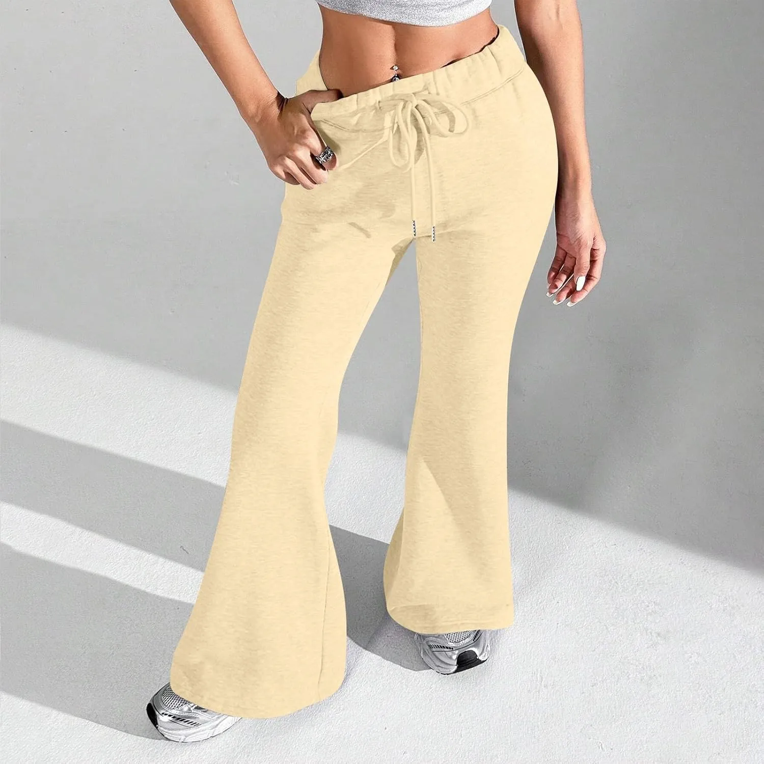 Baggy Wide Leg Sweatpants Women Cotton Drawstring High Waisted Yoga Pants with Pockets Y2k Casual Flowy Flare Pants