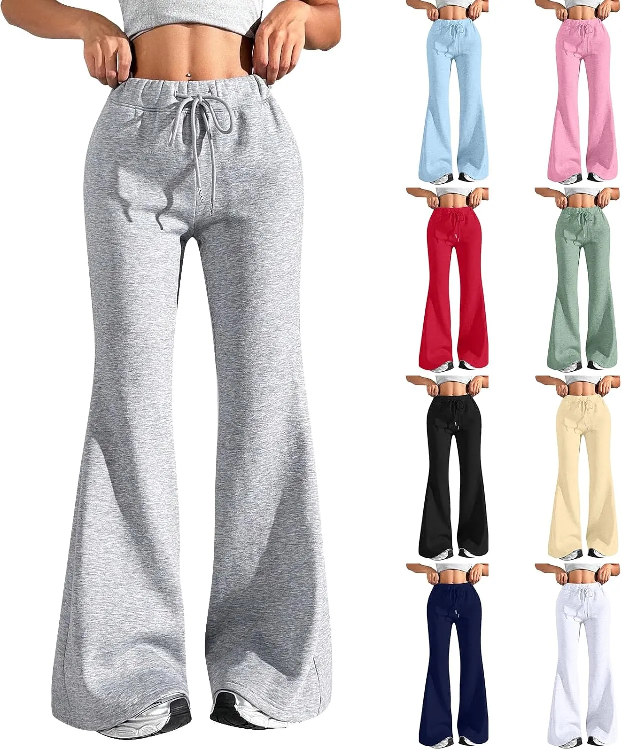 Baggy Wide Leg Sweatpants Women Cotton Drawstring High Waisted Yoga Pants with Pockets Y2k Casual Flowy Flare Pants