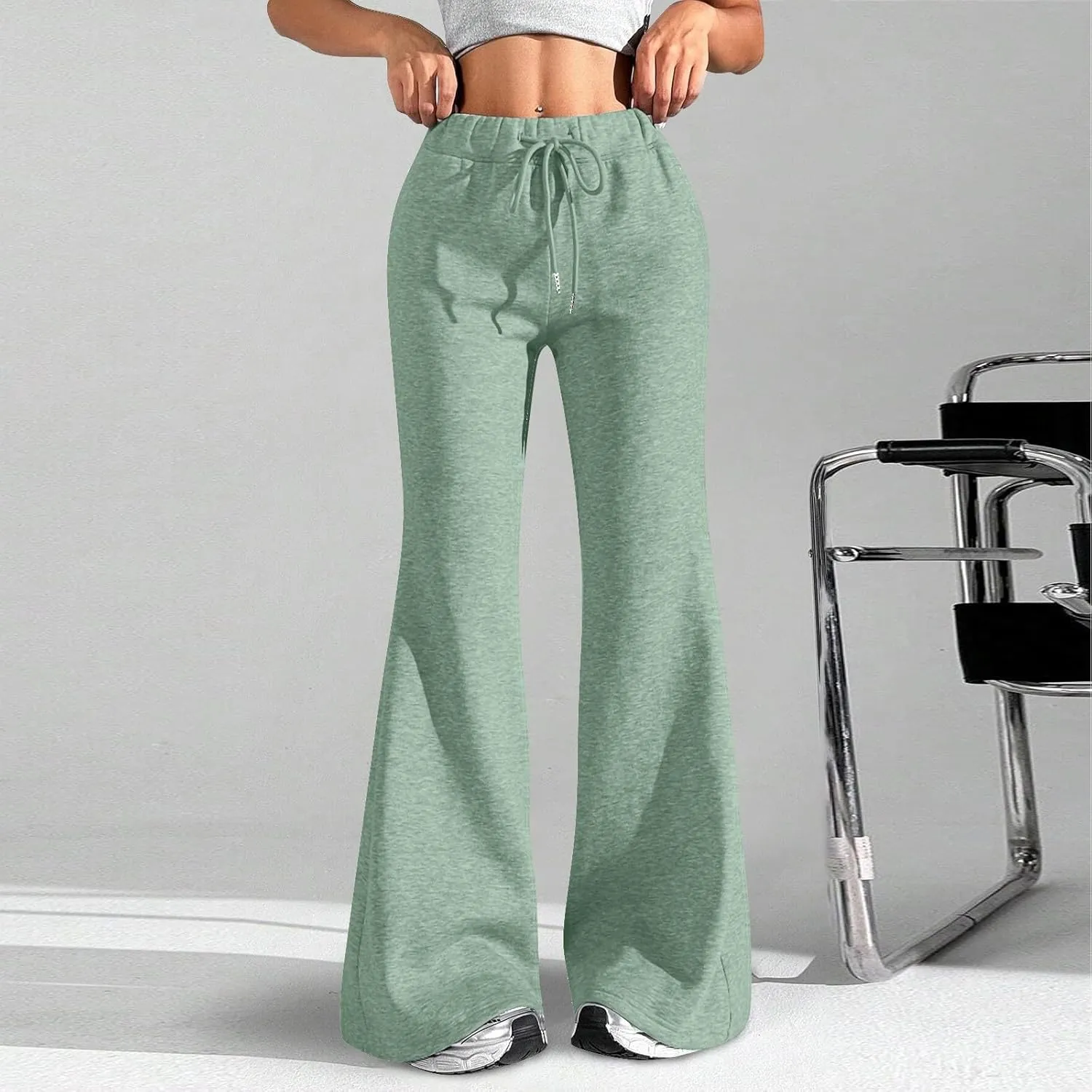 Baggy Wide Leg Sweatpants Women Cotton Drawstring High Waisted Yoga Pants with Pockets Y2k Casual Flowy Flare Pants