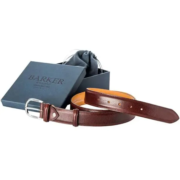 BARKER Plain Leather Belt - Mens - Cherry Grain
