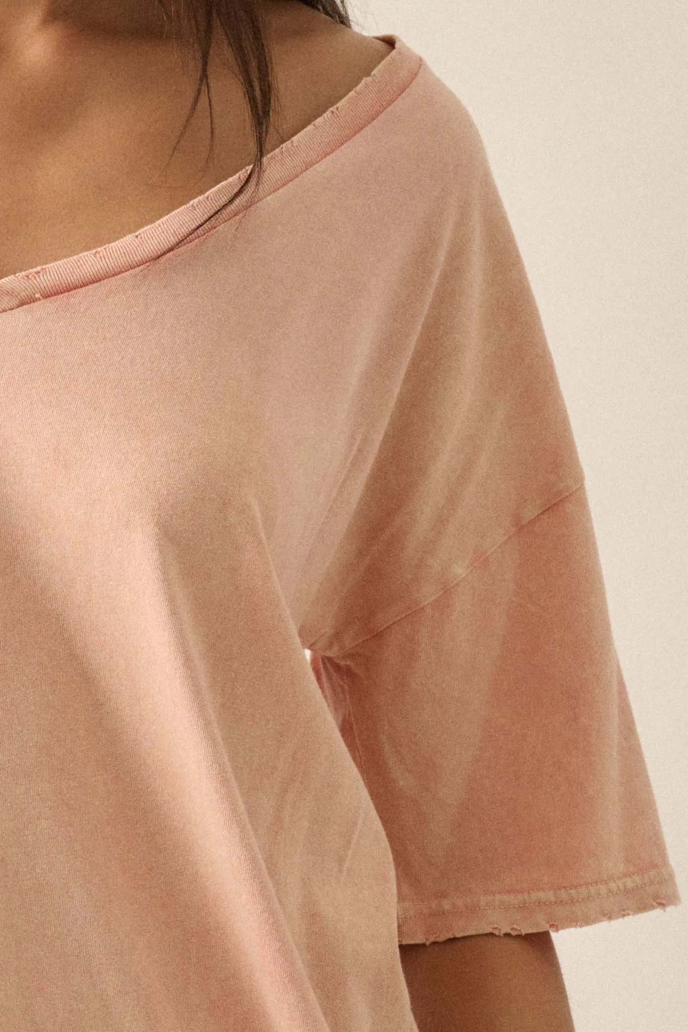 Big Mood Vintage-Wash Oversize V-Neck Tee