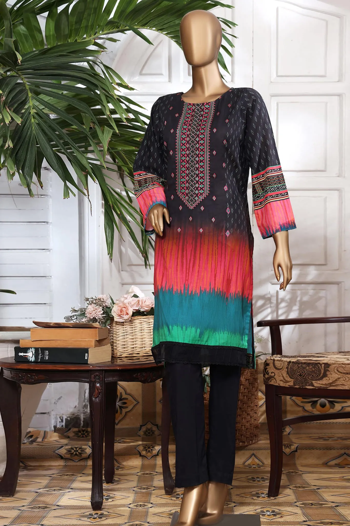 Bin Saeed Stitched Pret Embroidered Lawn Shirts Collection'2022-L-01-Black