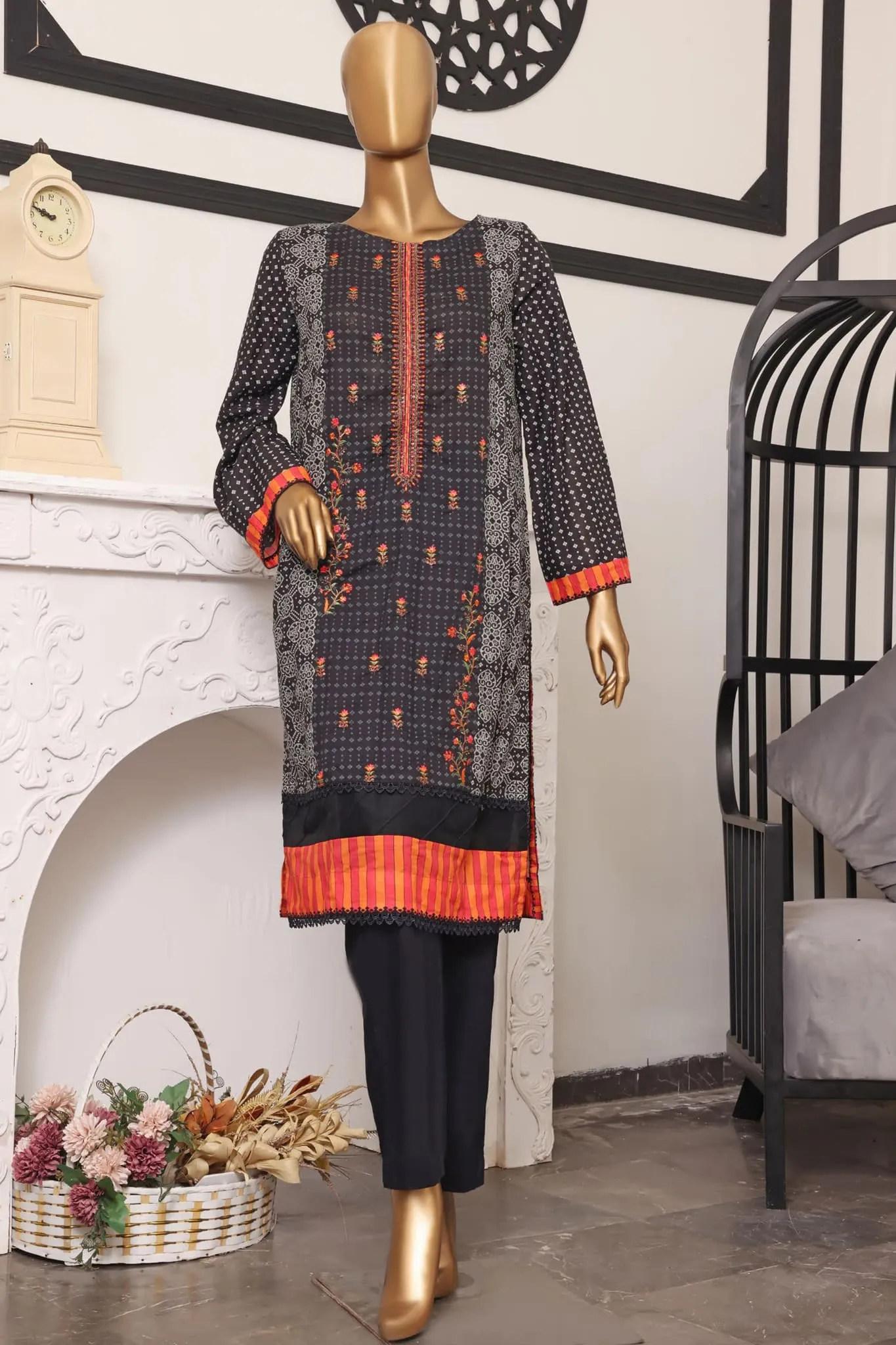 Bin Saeed Stitched Pret Embroidered Lawn Shirts Collection'2022-L-019-Black