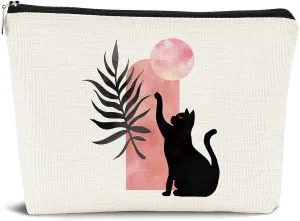 Black Cats Makeup Bag,Mid Century Abstract Cosmetic Bags Zipper Pouch Travel Toiletry Bag for Women,Gifts for Cat Lovers,Gifts for Birthday Party Girls Travel Storage Accessories