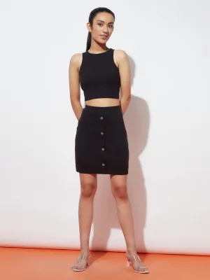 Black Crop Top and Pencil Skirt Heavy Ribbed Set