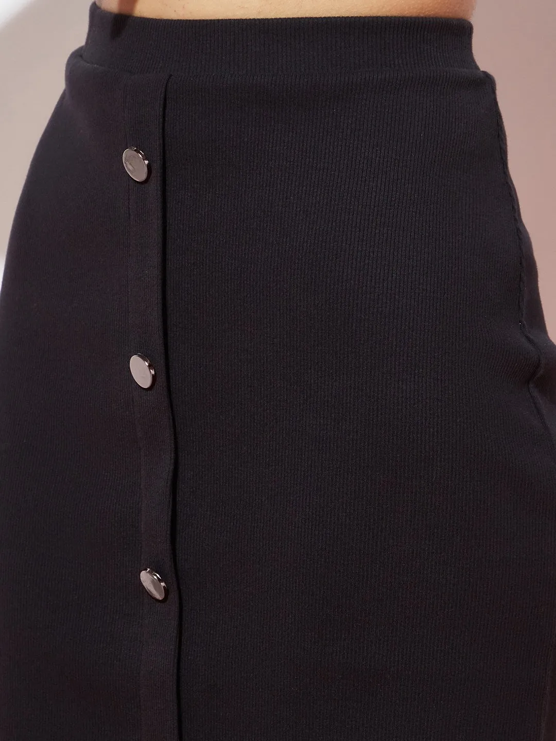 Black Crop Top and Pencil Skirt Heavy Ribbed Set