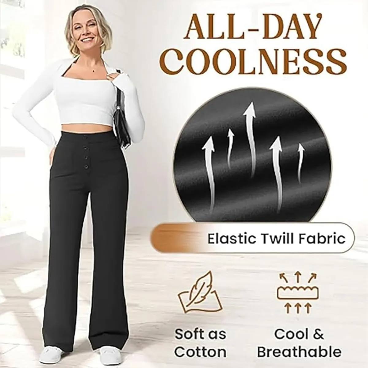 Bloomy Dove Stretch Pants,Solid Stretchy High Waist Trousers Pants,Multiple Pockets Straight Stretch Pants for Women
