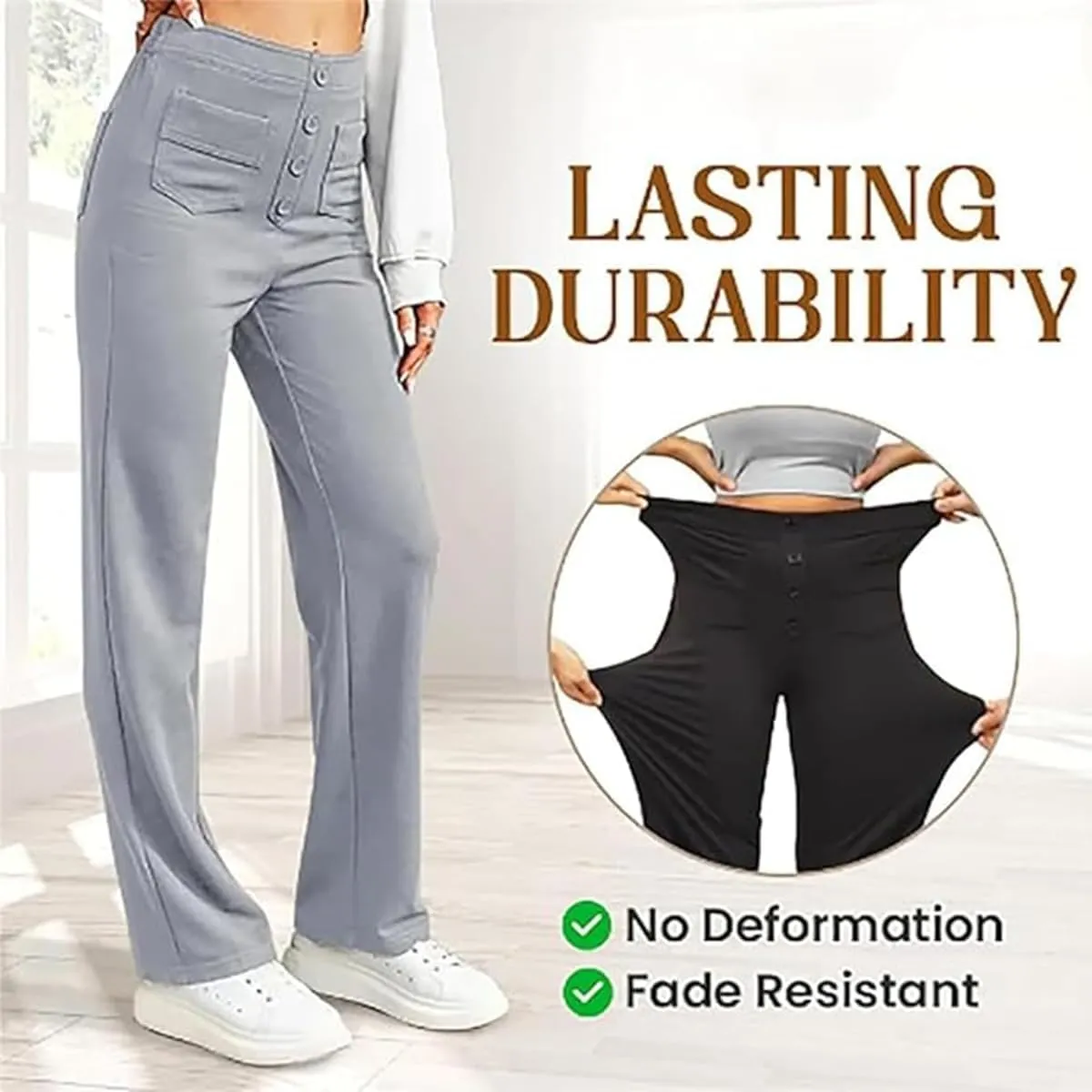 Bloomy Dove Stretch Pants,Solid Stretchy High Waist Trousers Pants,Multiple Pockets Straight Stretch Pants for Women