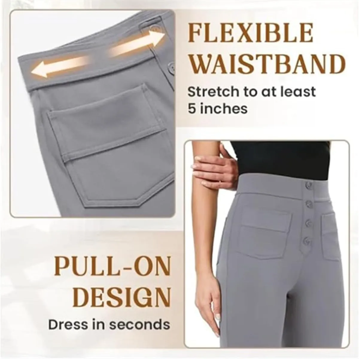 Bloomy Dove Stretch Pants,Solid Stretchy High Waist Trousers Pants,Multiple Pockets Straight Stretch Pants for Women