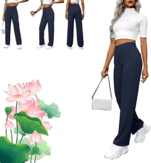 Bloomy Dove Stretch Pants,Solid Stretchy High Waist Trousers Pants,Multiple Pockets Straight Stretch Pants for Women