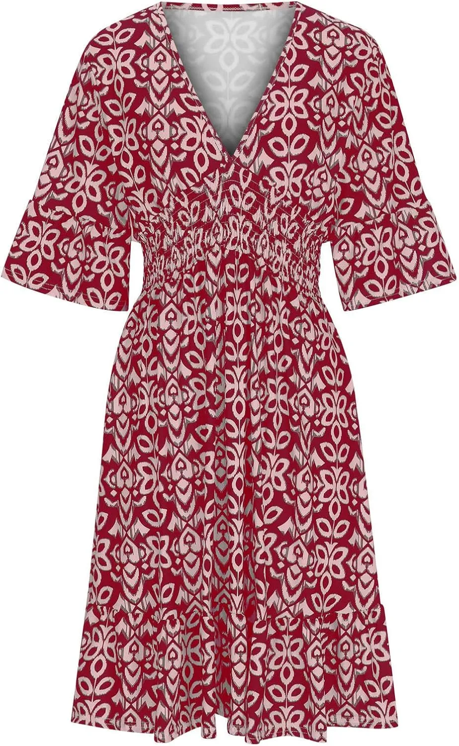 Bohemian Summer Dresses for Women 2024 Flowy 3/4 Sleeve V Neck Boho Floral Print Sun Dresses Trendy Vacation Clothes