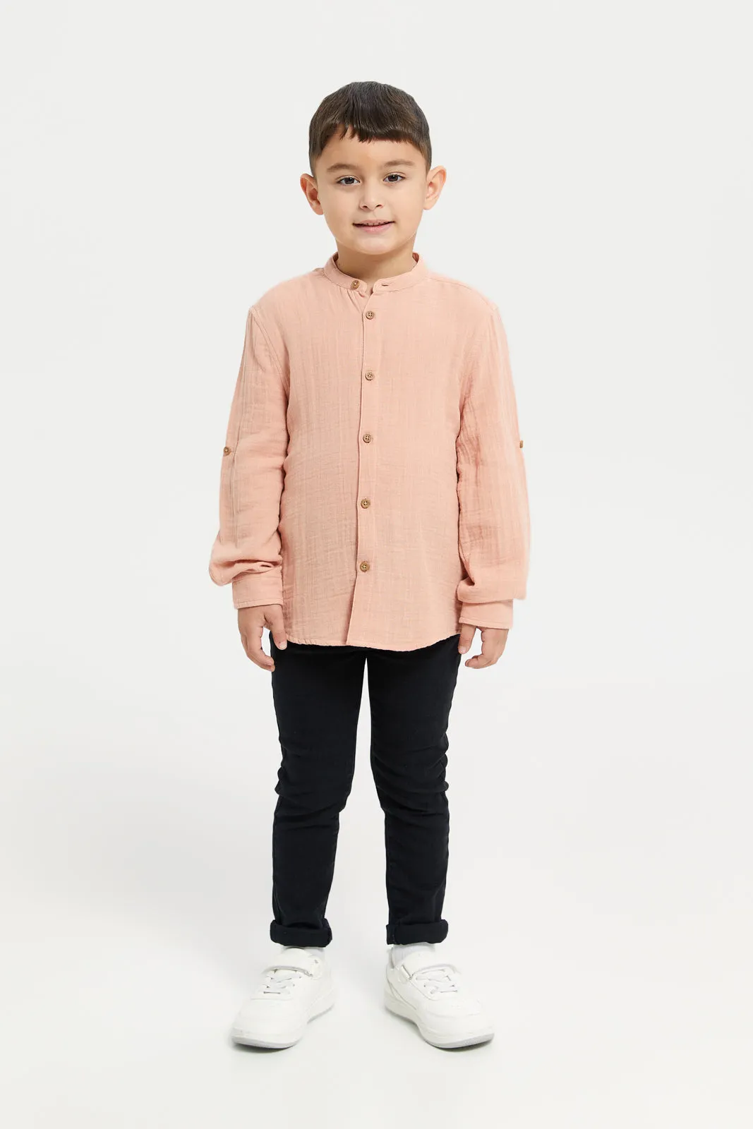 Boys Orange Mandarin Collar Shirt