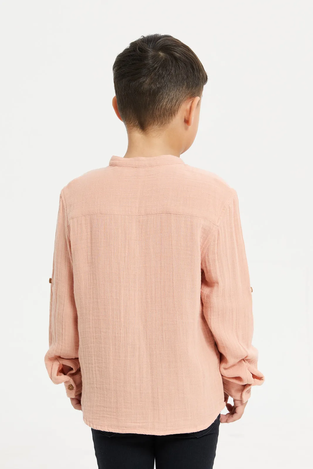 Boys Orange Mandarin Collar Shirt