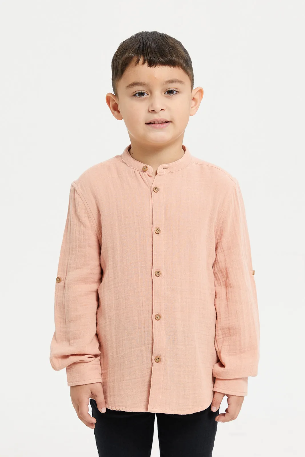 Boys Orange Mandarin Collar Shirt