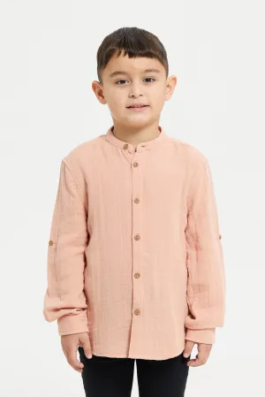 Boys Orange Mandarin Collar Shirt