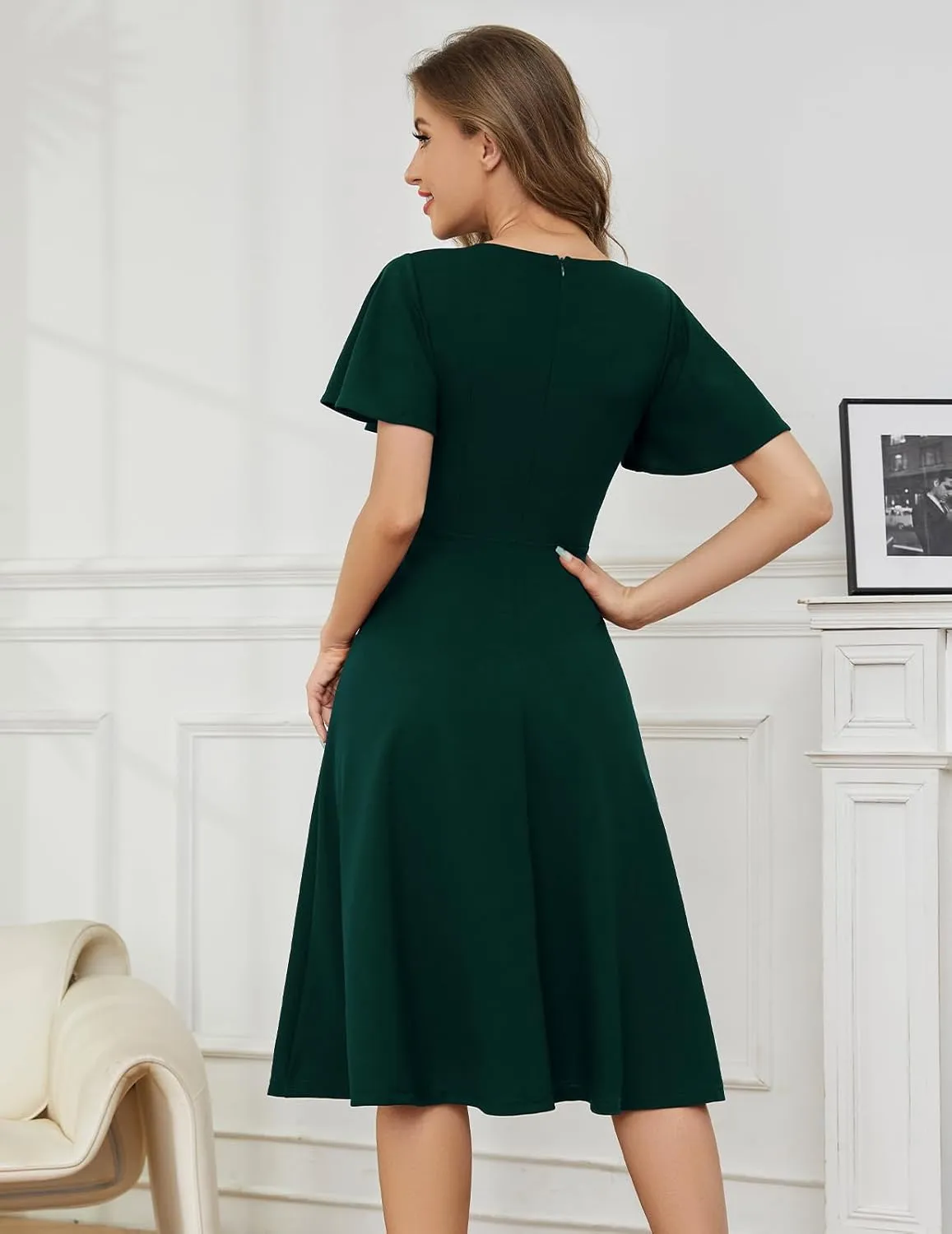 Bridesmay Wedding Guest Cocktail Dress 2025 Short Sleeve Modest A-Line Semi Formal Party Dress for Women