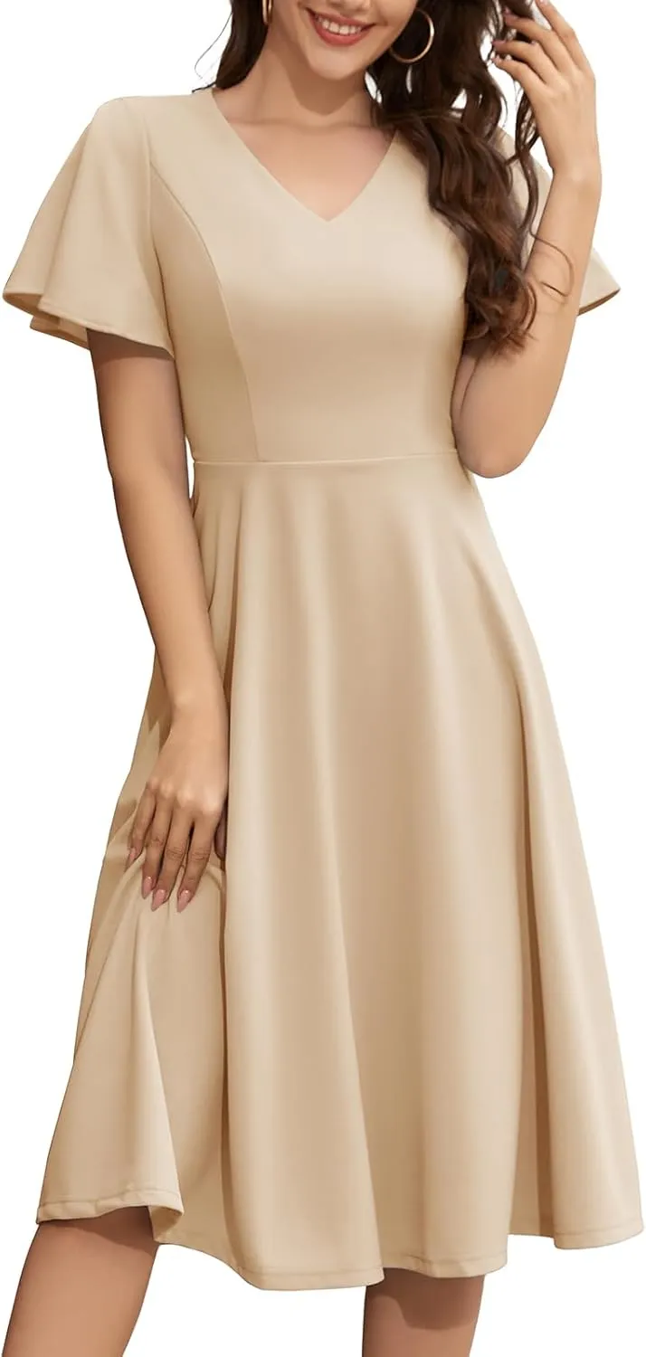 Bridesmay Wedding Guest Cocktail Dress 2025 Short Sleeve Modest A-Line Semi Formal Party Dress for Women
