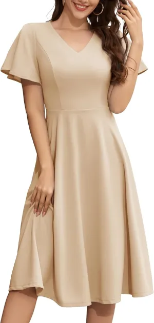 Bridesmay Wedding Guest Cocktail Dress 2025 Short Sleeve Modest A-Line Semi Formal Party Dress for Women