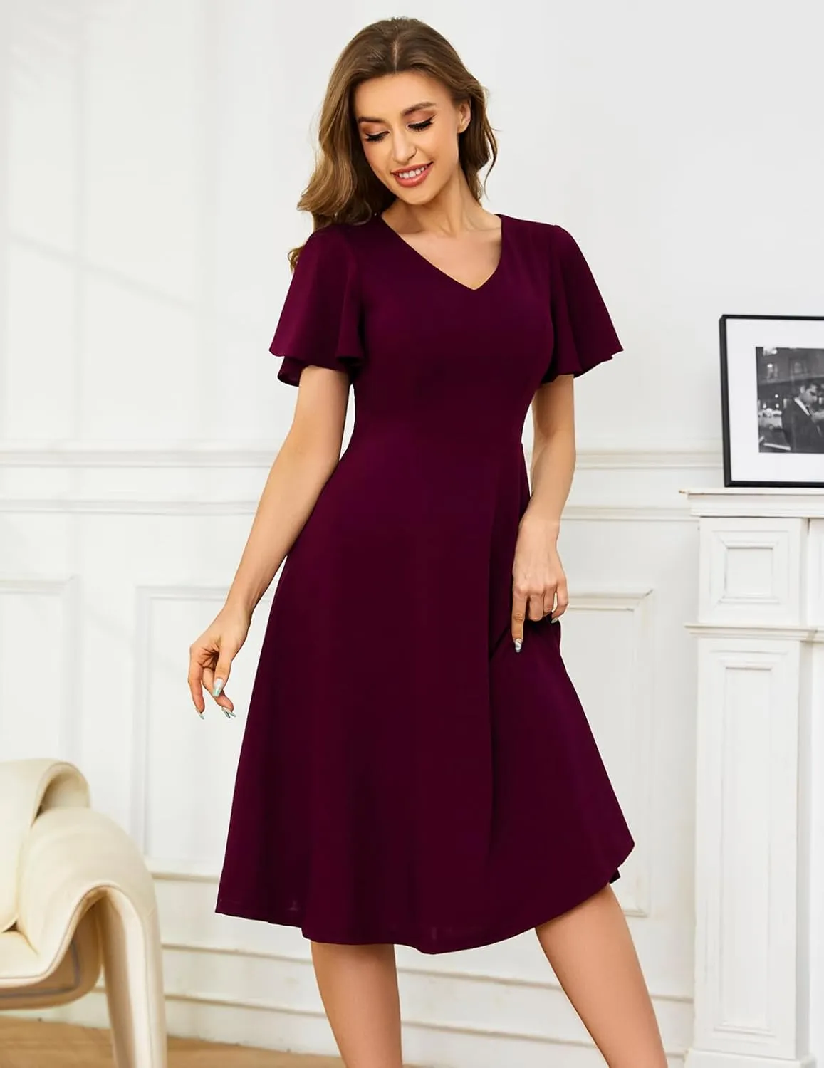 Bridesmay Wedding Guest Cocktail Dress 2025 Short Sleeve Modest A-Line Semi Formal Party Dress for Women