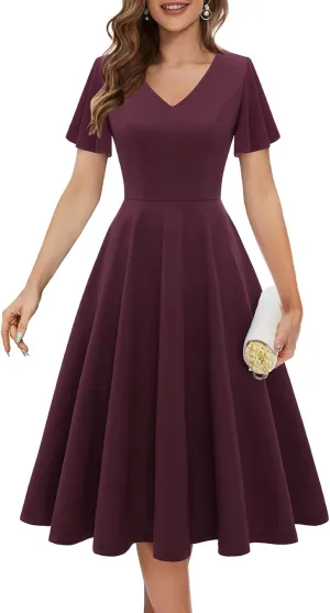 Bridesmay Wedding Guest Cocktail Dress 2025 Short Sleeve Modest A-Line Semi Formal Party Dress for Women