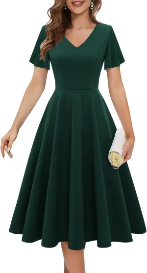 Bridesmay Wedding Guest Cocktail Dress 2025 Short Sleeve Modest A-Line Semi Formal Party Dress for Women