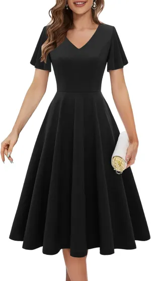 Bridesmay Wedding Guest Cocktail Dress 2025 Short Sleeve Modest A-Line Semi Formal Party Dress for Women