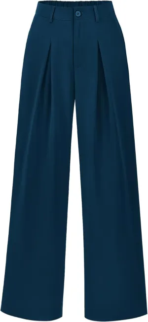 BTFBM Women High Waist Palazzo Pants Casual Wide Leg Trousers Button Down Loose Work Office Business Suit Pant Pockets