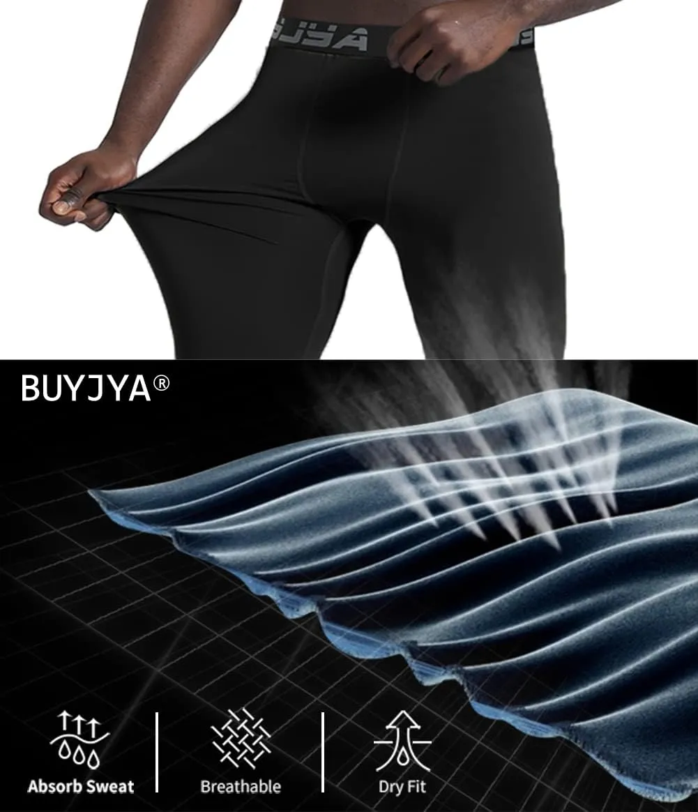 BUYJYA 3 or 5 Pack Men's Compression Pants Running Tights Workout Leggings Athletic Cool Dry Yoga Gym Clothes Gift