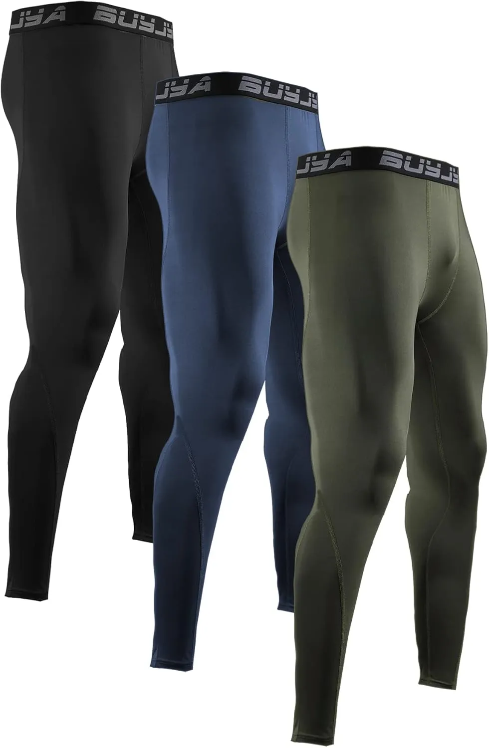 BUYJYA 3 or 5 Pack Men's Compression Pants Running Tights Workout Leggings Athletic Cool Dry Yoga Gym Clothes Gift