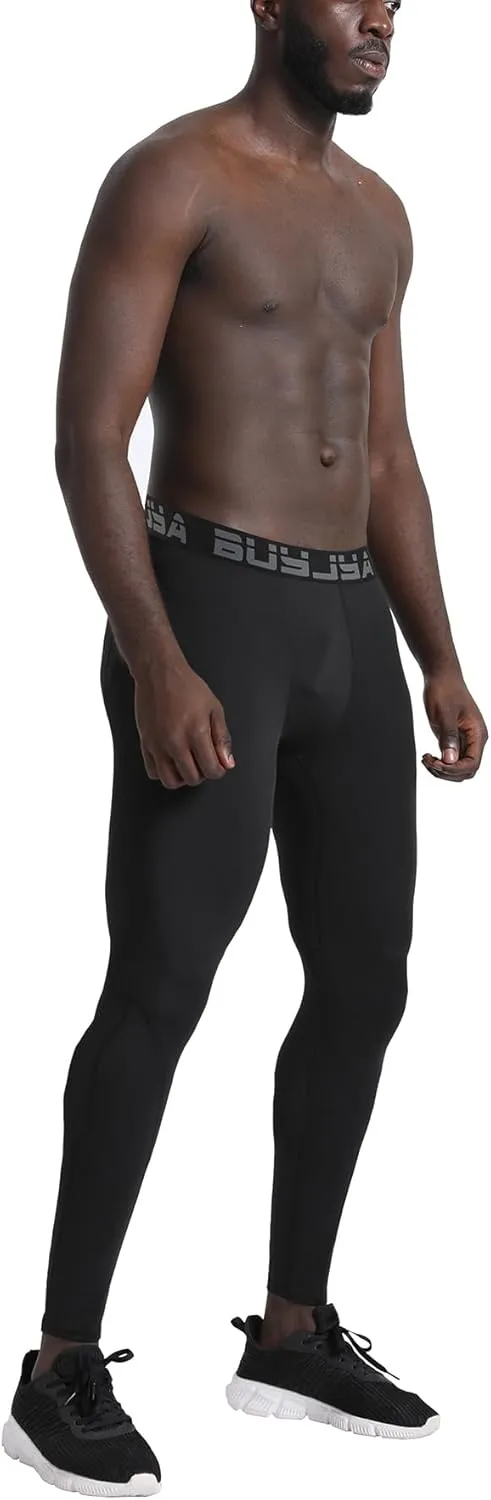 BUYJYA 3 or 5 Pack Men's Compression Pants Running Tights Workout Leggings Athletic Cool Dry Yoga Gym Clothes Gift