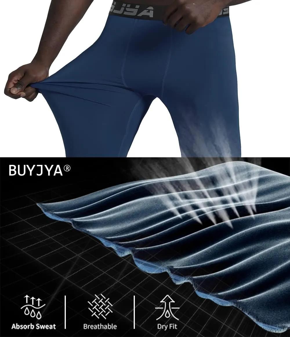 BUYJYA 3 or 5 Pack Men's Compression Pants Running Tights Workout Leggings Athletic Cool Dry Yoga Gym Clothes Gift