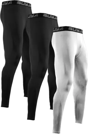 BUYJYA 3 or 5 Pack Men's Compression Pants Running Tights Workout Leggings Athletic Cool Dry Yoga Gym Clothes Gift