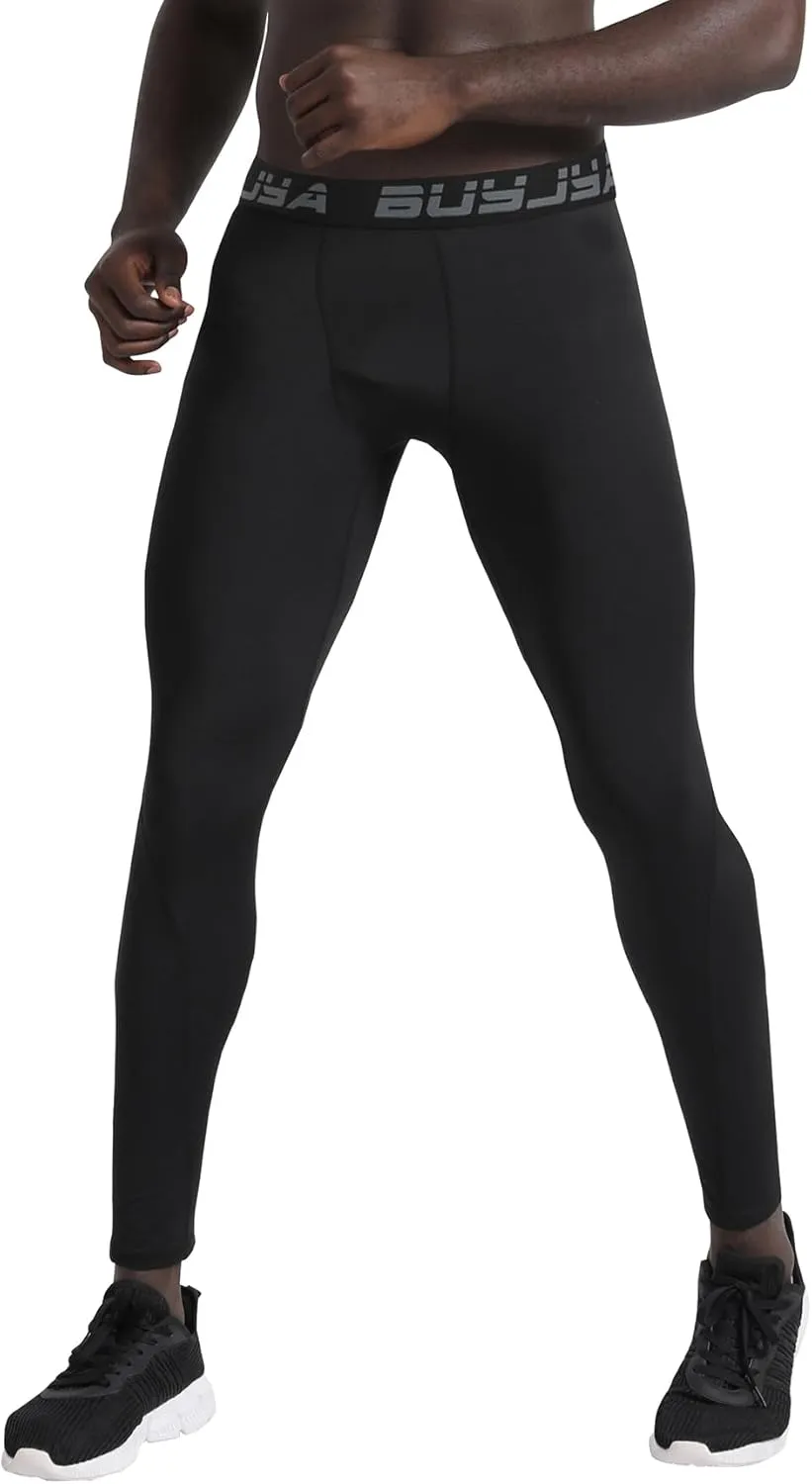 BUYJYA 3 or 5 Pack Men's Compression Pants Running Tights Workout Leggings Athletic Cool Dry Yoga Gym Clothes Gift