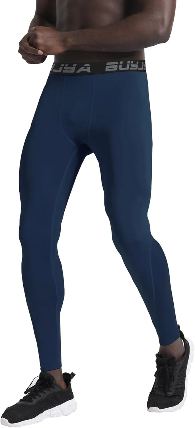 BUYJYA 3 or 5 Pack Men's Compression Pants Running Tights Workout Leggings Athletic Cool Dry Yoga Gym Clothes Gift
