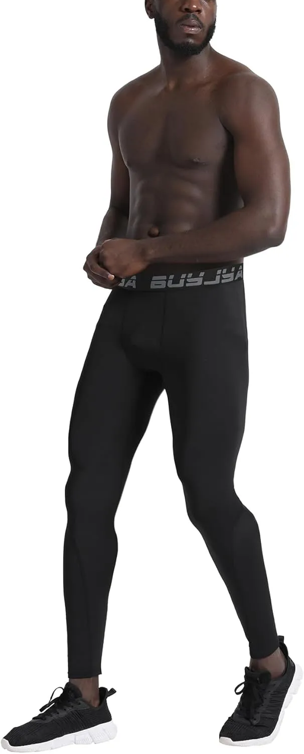 BUYJYA 3 or 5 Pack Men's Compression Pants Running Tights Workout Leggings Athletic Cool Dry Yoga Gym Clothes Gift