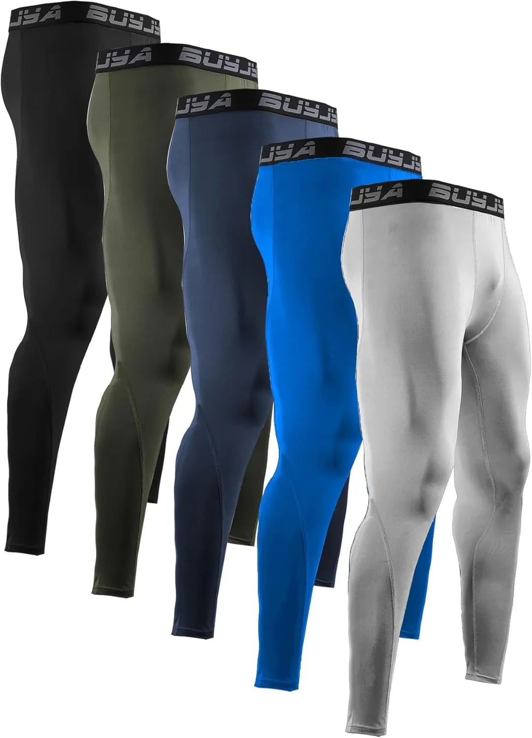 BUYJYA 3 or 5 Pack Men's Compression Pants Running Tights Workout Leggings Athletic Cool Dry Yoga Gym Clothes Gift