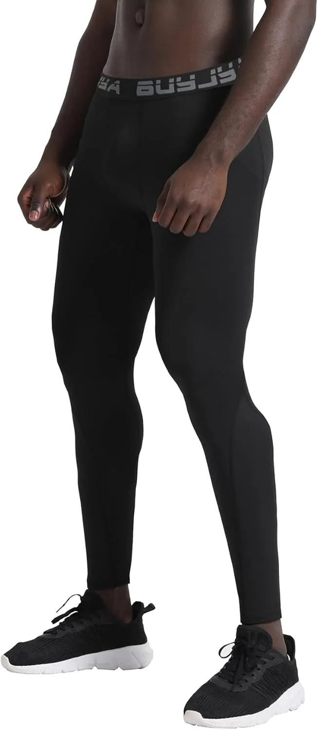 BUYJYA 3 or 5 Pack Men's Compression Pants Running Tights Workout Leggings Athletic Cool Dry Yoga Gym Clothes Gift