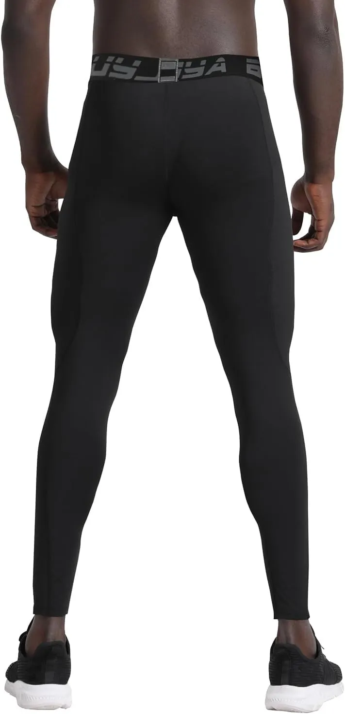 BUYJYA 3 or 5 Pack Men's Compression Pants Running Tights Workout Leggings Athletic Cool Dry Yoga Gym Clothes Gift