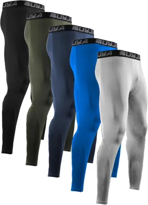 BUYJYA 3 or 5 Pack Men's Compression Pants Running Tights Workout Leggings Athletic Cool Dry Yoga Gym Clothes Gift