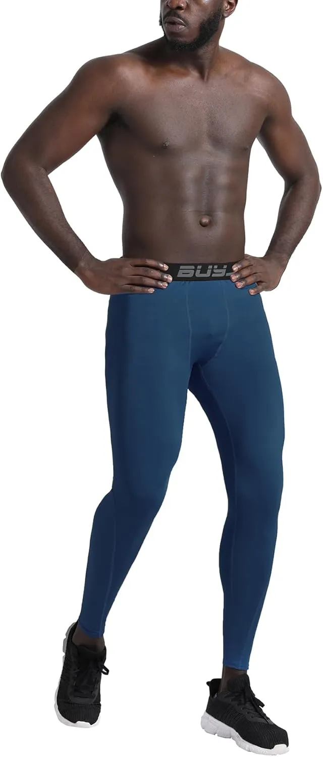 BUYJYA 3 or 5 Pack Men's Compression Pants Running Tights Workout Leggings Athletic Cool Dry Yoga Gym Clothes Gift
